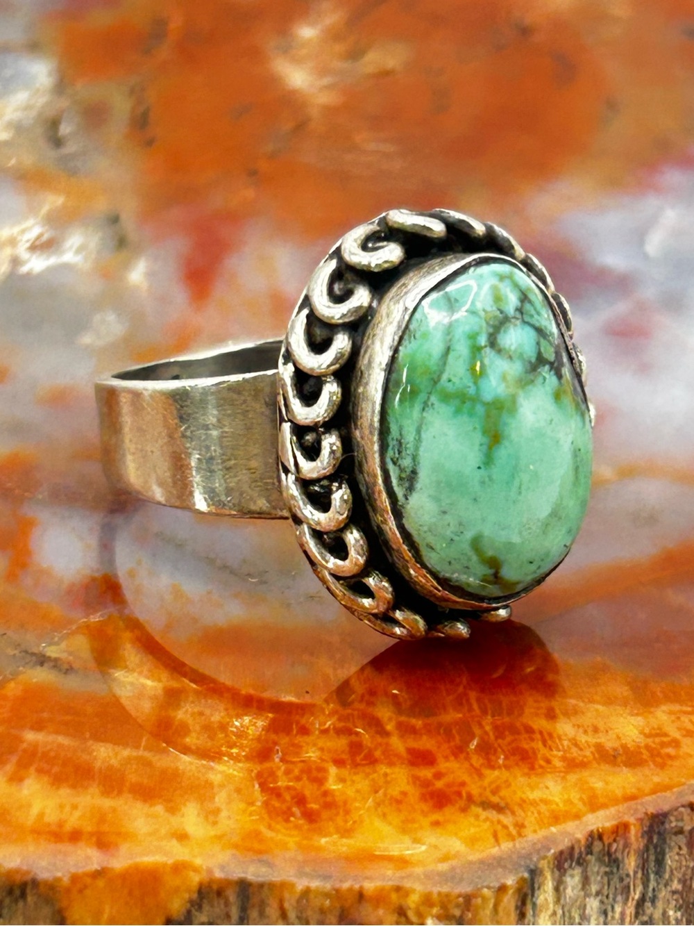 Vintage Handcrafted Sterling Silver Turquoise Ring - Size 8